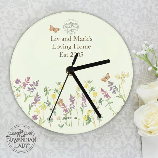 Personalised Country Diary Wild Flowers Glass Clock