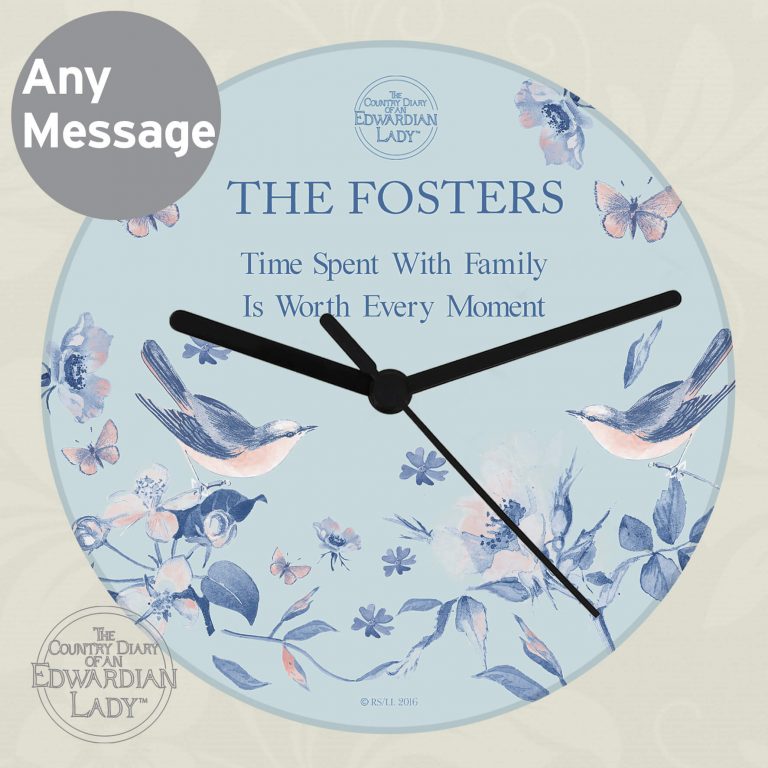 Personalised Country Diary Blue Blossom Glass Clock