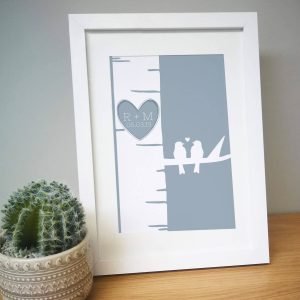 Personalised Grey Love Birds A4 Framed Print