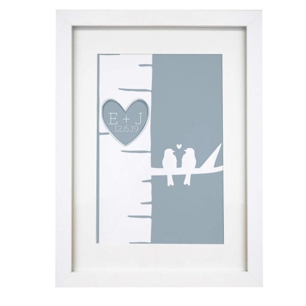 Personalised Grey Love Birds A4 Framed Print