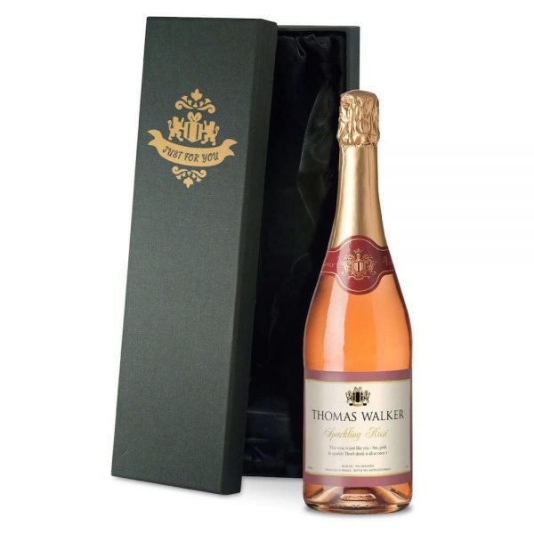 Personalised Sparkling Rosé Wine – Any Occasion Label in Silk Lined Box