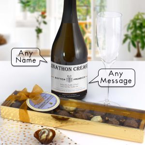 Personalised Prosecco with Contemporary Plain Label – Chocolates Giftpack