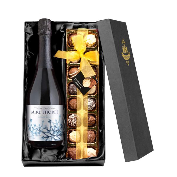 Personalised Winter Snow Prosecco with Chocolates Giftpack