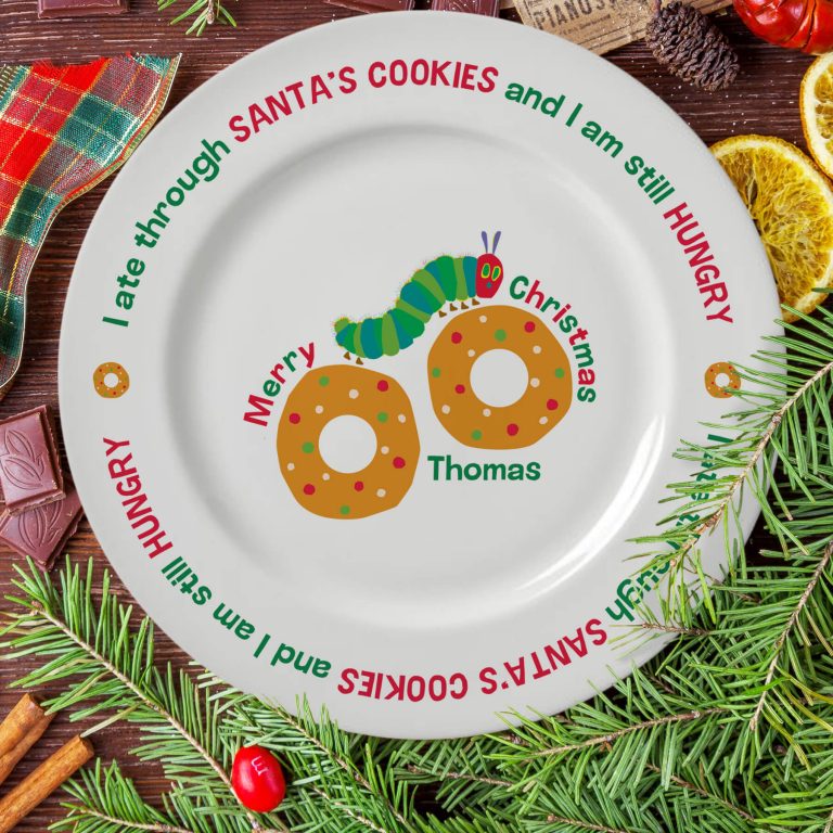 Personalised Very Hungry Caterpillar Santa’s Cookies 8″ Rimmed Plate