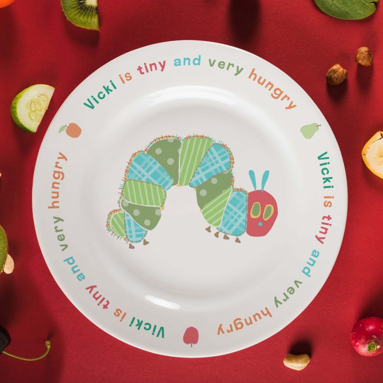 Personalised Very Hungry Caterpillar Tiny & Very Hungry 8″ Bone China Rimmed Plate