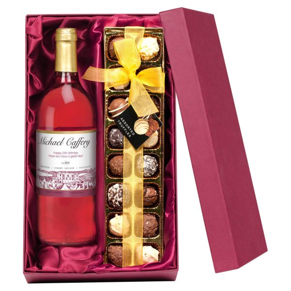 Personalised French AC Rosé Wine with Vineyard Label – Chocolates Giftpack