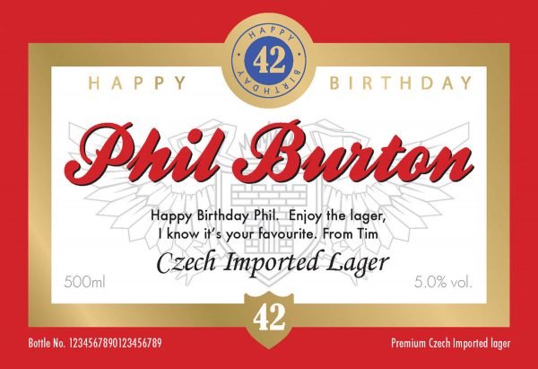 Personalised Lager with a Birthday label