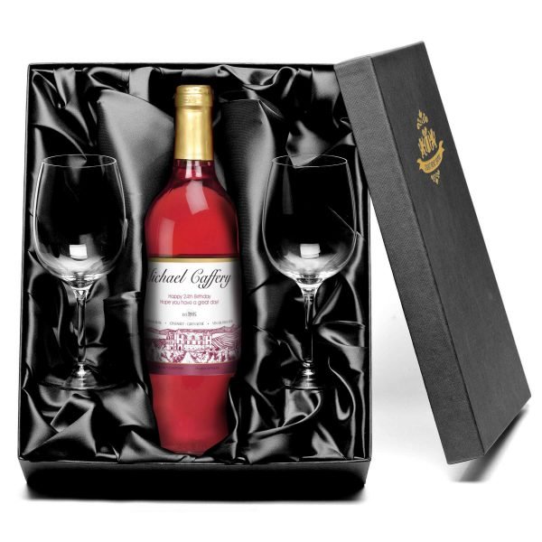 Personalised Vineyard French AC Rosé Wine with set of Wine Glasses