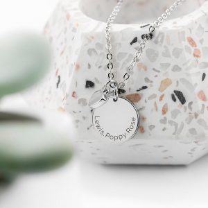 Personalised Polished Heart and Disc Necklace – Silver