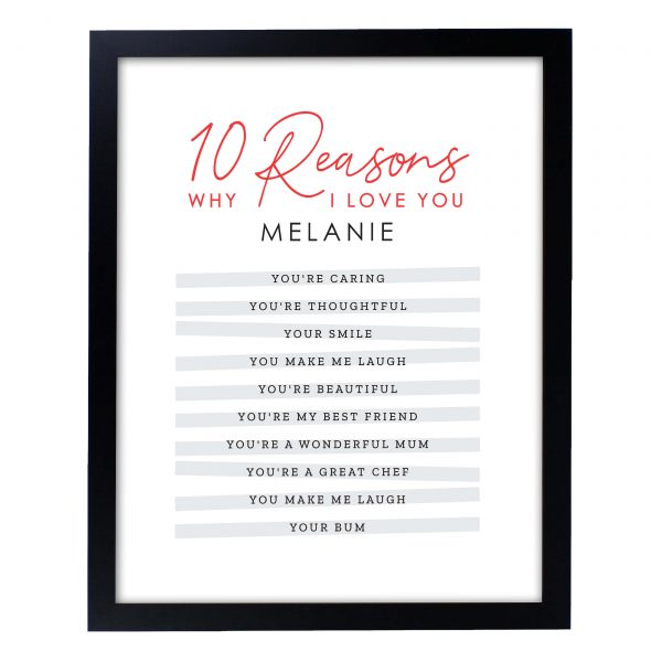 Personalised 10 Reasons Why I Love You Black Framed Print