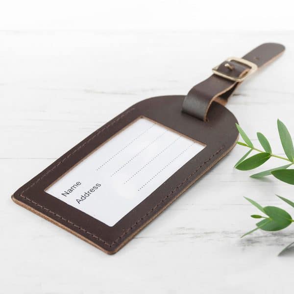 Personalised Leather Luggage Tag – Brown