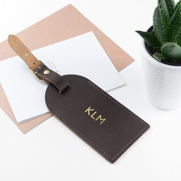Personalised Leather Luggage Tag – Brown
