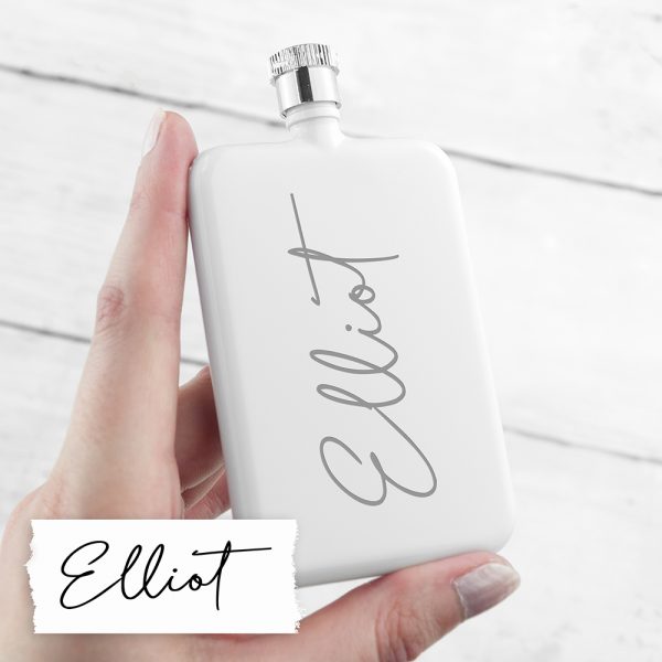 Personalised Handwriting Slimline White Flask