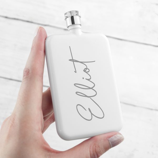 Personalised Handwriting Slimline White Flask
