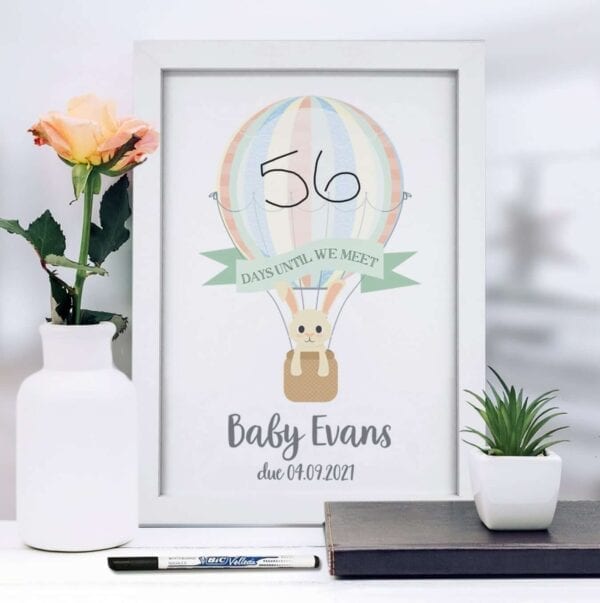 Personalised A4 Framed Baby Countdown & Dry Wipe Pen