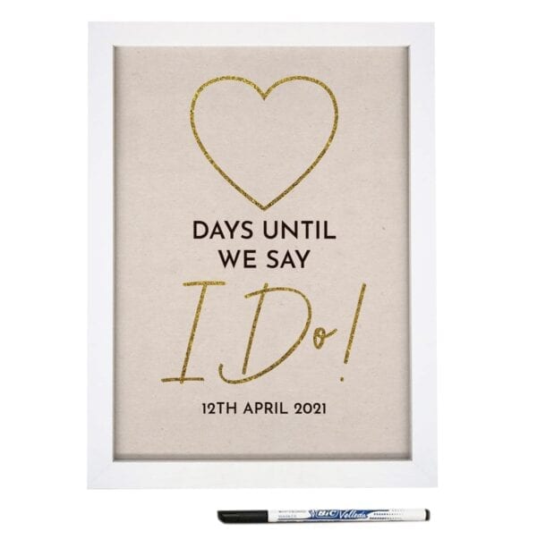 Personalised A4 Framed Wedding Countdown & Dry Wipe Pen