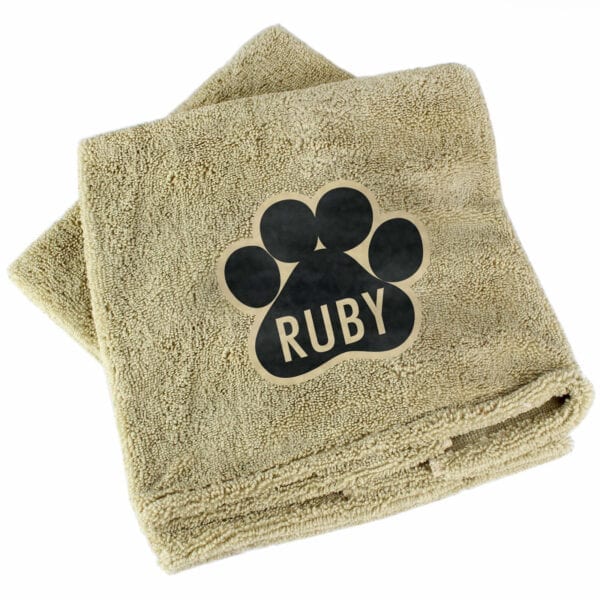 Personalised Paw Print Brown Microfibre Pet Towel