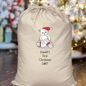 Personalised Bear My First Christmas Cotton Sack