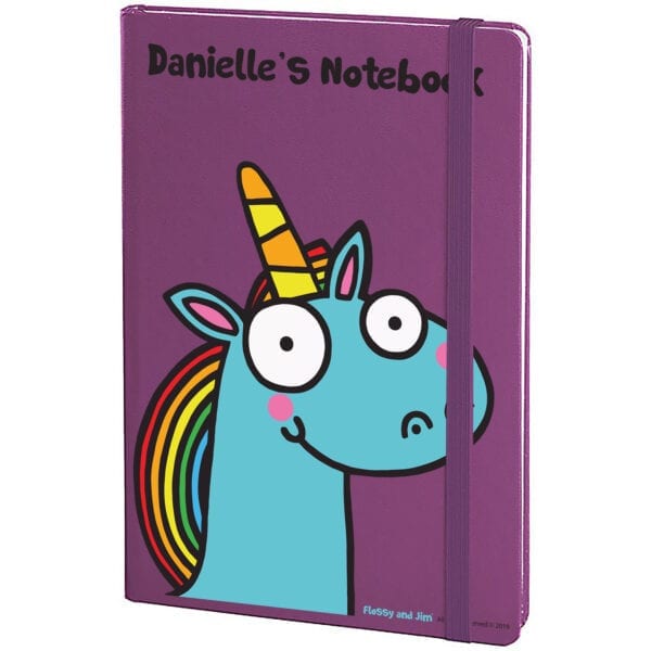 Personalised Blue Unicorn Purple Notebook