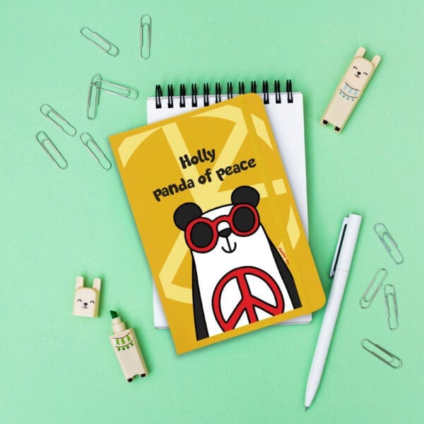 Personalised Panda Of Peace Yellow Notebook
