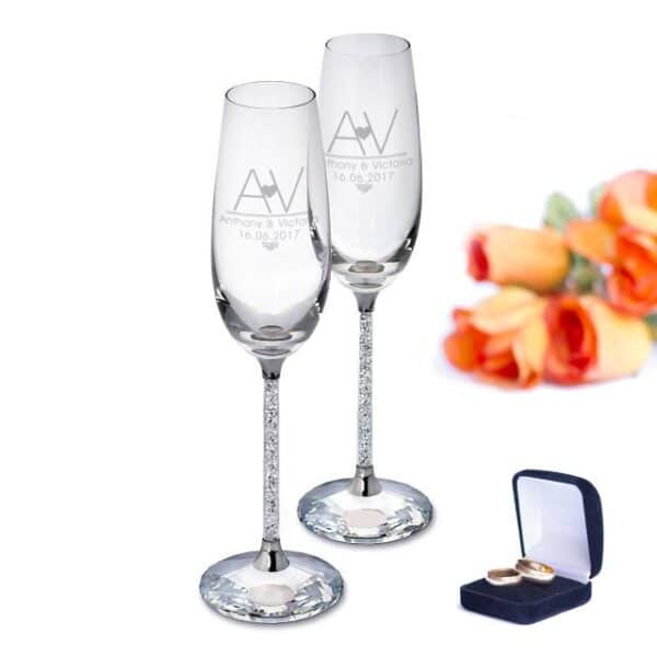 Personalised Initial Heart Diamante Champagne Flutes