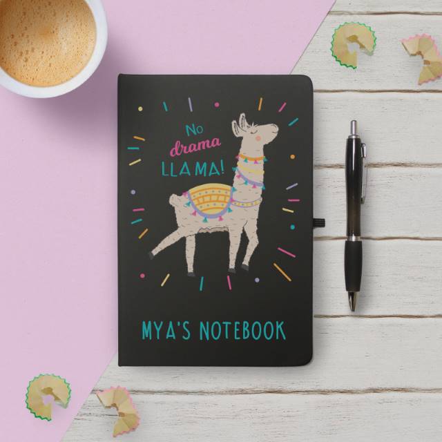 Personalised No Drama Llama Black Notebook