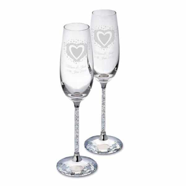 Personalised Vintage Heart Diamante Champagne Flutes