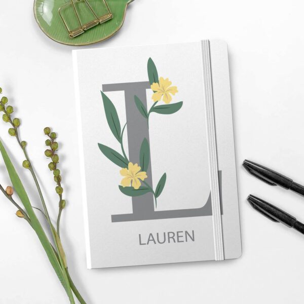 Personalised Floral Initial White A5 Notebook