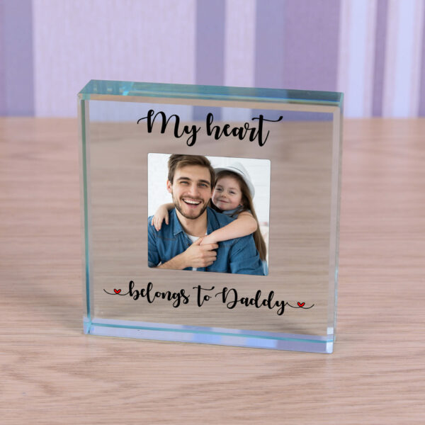 Personalised Glass Photo Frame – Heart Belongs To Daddy