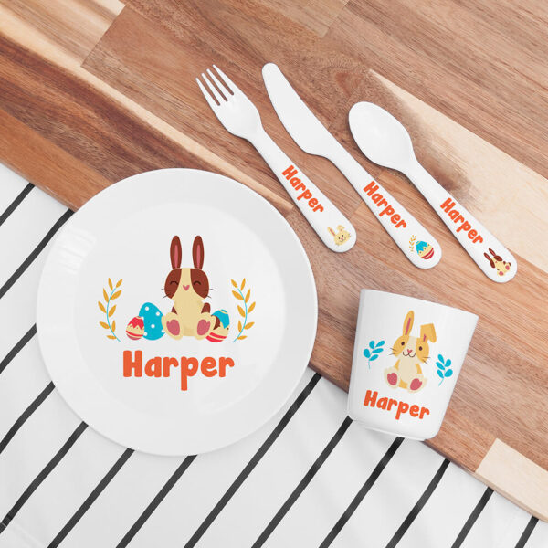 Personalised Kids Spring Bunny Plastic Dining Set