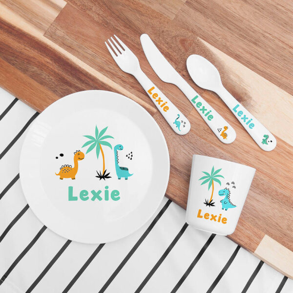Personalised Kids Cute Dinosaur Plastic Dining Set