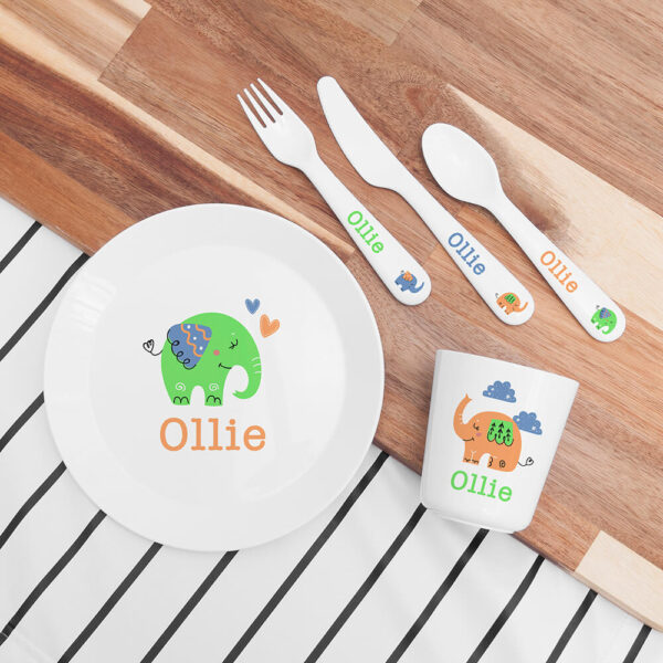 Personalised Kids Elephant Plastic Dining Set