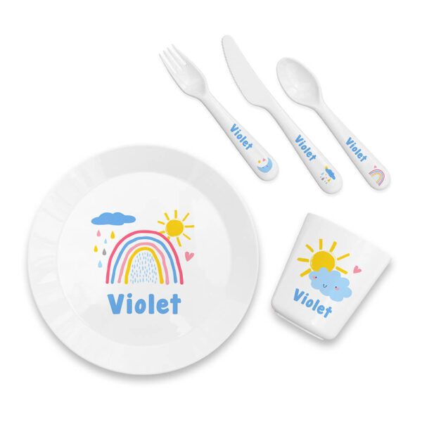 Personalised Kids Pastel Sky Plastic Dining Set
