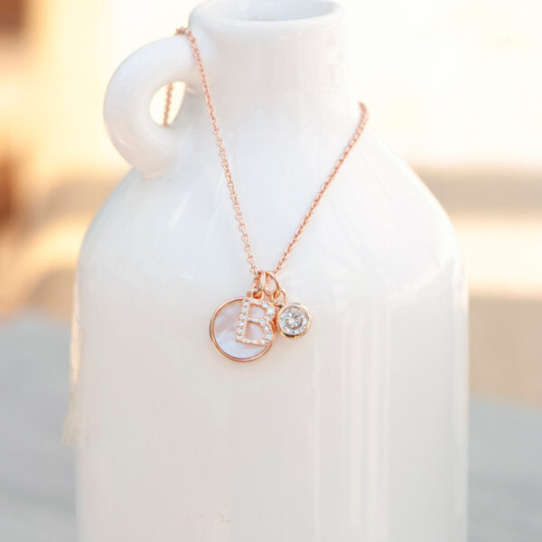 Personalised Rose Gold Necklace with Mother of Pearl & Swarovski Crystal