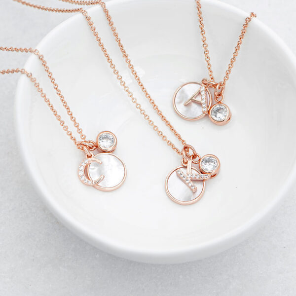 Personalised Rose Gold Necklace with Mother of Pearl & Swarovski Crystal
