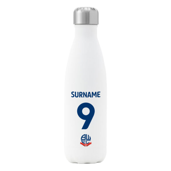 Personalised Bolton Wanderers FC Shirt Insulated Water Bottle – White