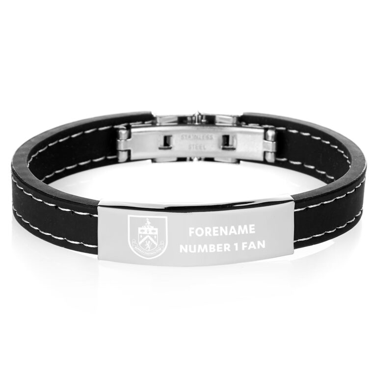 Personalised Burnley FC Steel & Rubber Bracelet
