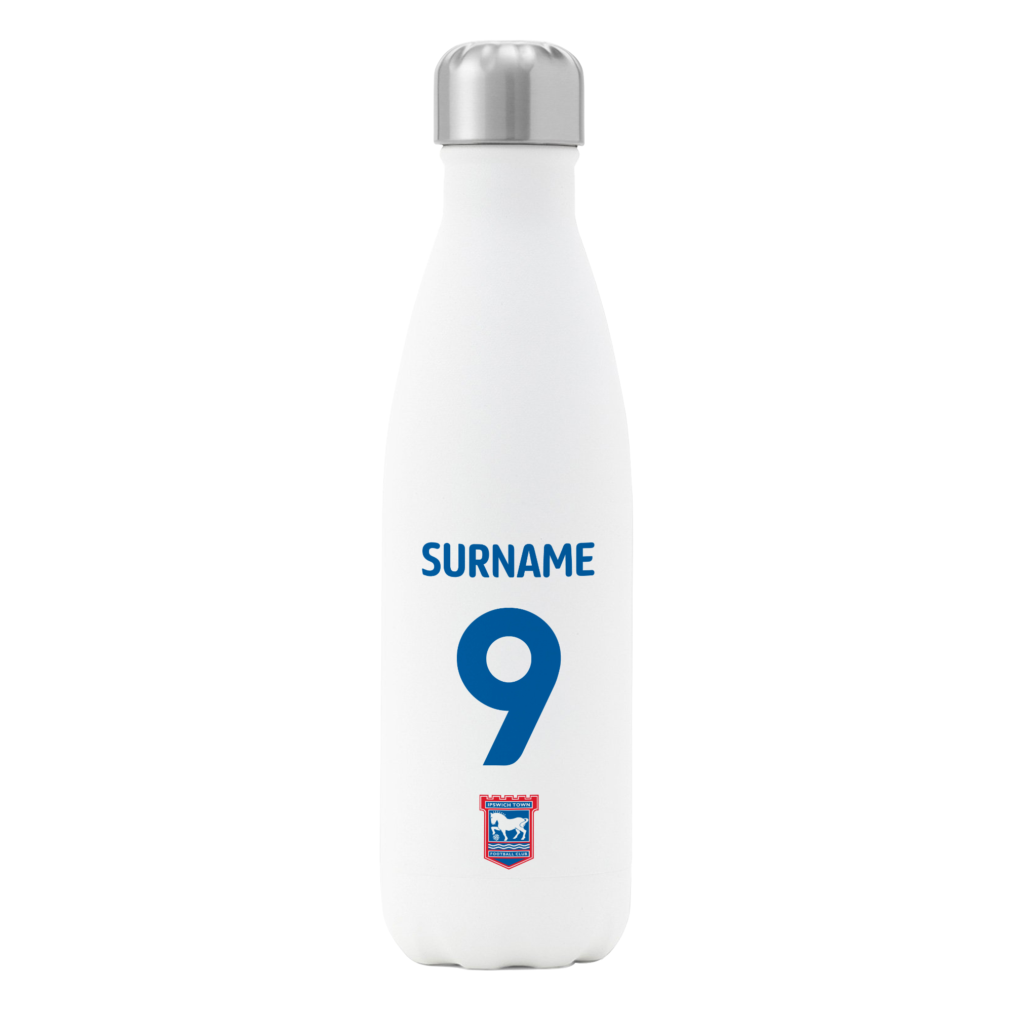 Personalised Ipswich Town FC Shirt Insulated Water Bottle – White