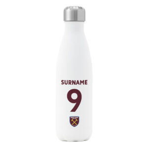 Personalised West Ham United FC Shirt Insulated Water Bottle – White