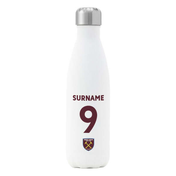 Personalised West Ham United FC Shirt Insulated Water Bottle – White