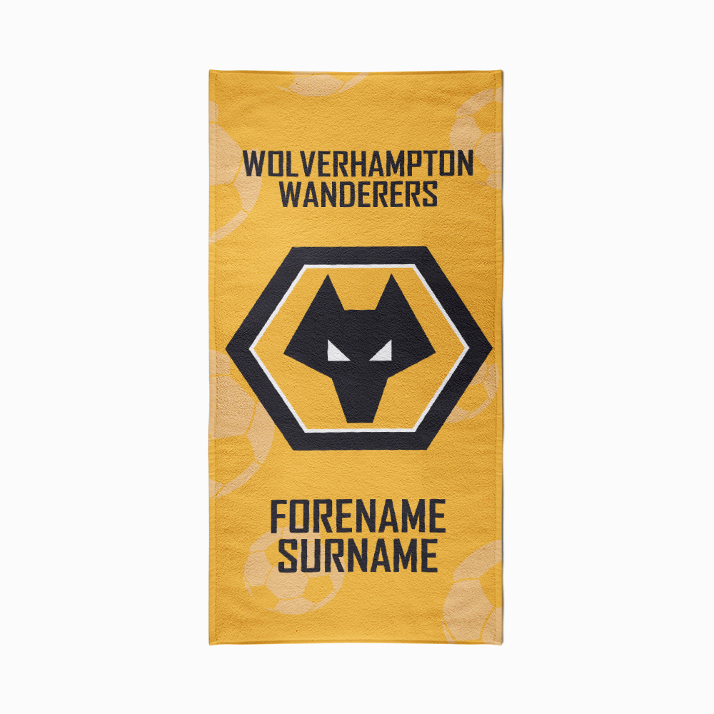 Personalised Wolverhampton Wanderers FC Crest Beach Towel – 70cm x 140cm