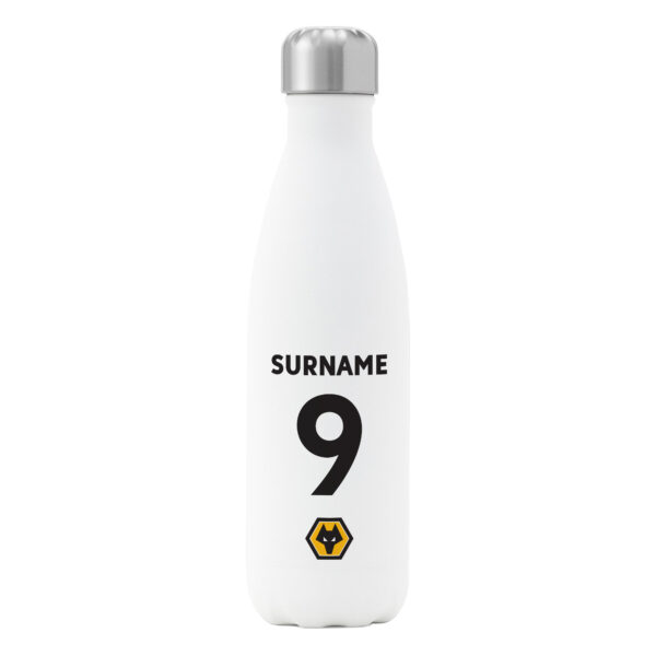 Personalised Wolverhampton Wanderers FC Shirt Insulated Water Bottle – White