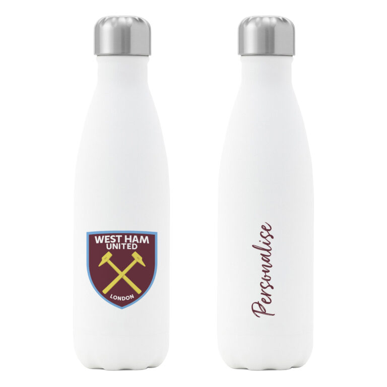 Personalised West Ham United FC Insulated Water Bottle – White