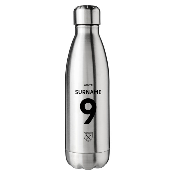 Personalised West Ham United Insulated Water Bottle – Back of Shirt – Stainless Steel