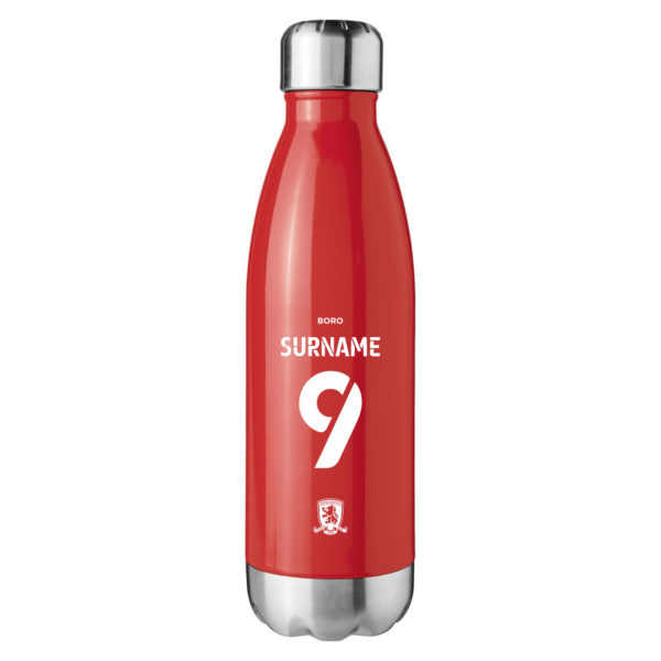 Personalised Middlesbrough FC Insulated Water Bottle – Back of Shirt – Red