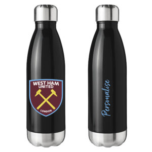Personalised West Ham United Insulated Water Bottle – Crest – Black