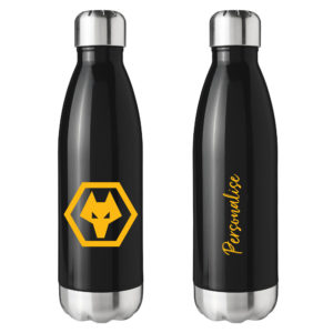 Personalised Wolverhampton Wanderers Insulated Water Bottle – Crest – Black