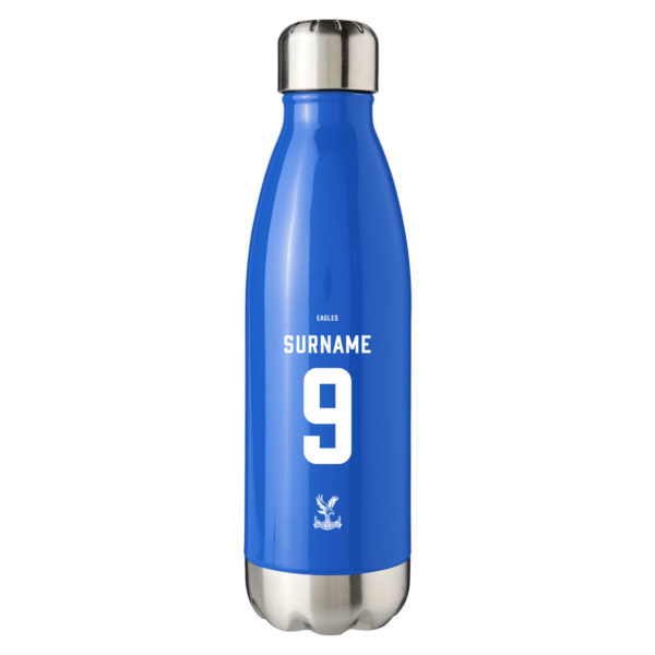 Personalised Crystal Palace Insulated Water Bottle – Back of Shirt – Blue