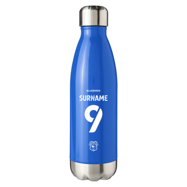 Personalised Cardiff City Insulated Water Bottle – Back of Shirt – Blue