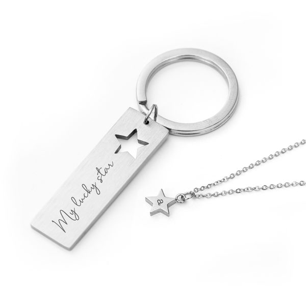 Personalised Lucky Star Necklace & Keyring Set